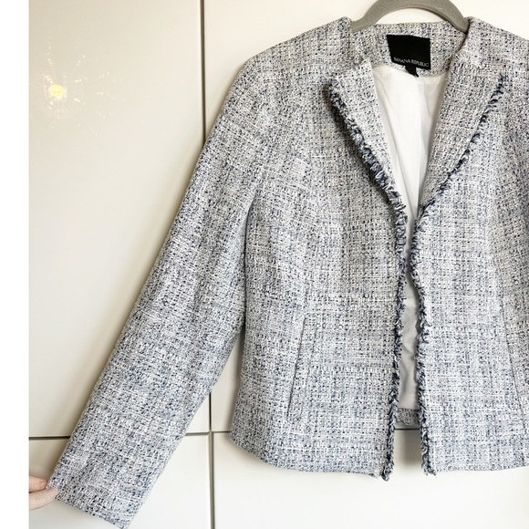 Banana Republic Tweed Blazer Woven in Italy by Nova Fides Size 4 White Blue Blk - Picture 4 of 10